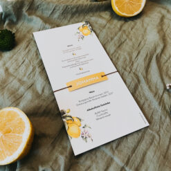Menükarte „Sunny Lemon – Einseitig mit Band & Namenskärtchen“